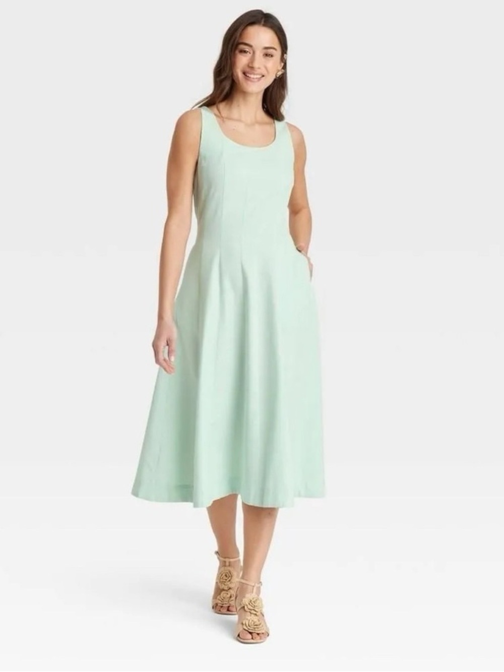 A New Day Light Green Sleeveless Midi Dress